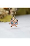 Pokemon Kolye, Jigglypuff Pokemon Gümüş Kolye, Pembe Taşlı 925 Ayar Gümüş