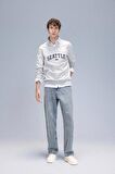 Relax Fit Fermuarlı Dik Yaka Baskılı Kalın Sweatshirt Kumaşı Sweatshirt