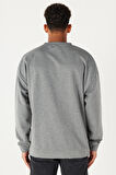 Erkek Gri Melanj Oversize Bol Kesim Bisiklet Yaka Düz Sweatshirt