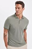 Slim Fit Kıvrılmaz Polo Yaka Kol Bantlı Pamuklu Tişört