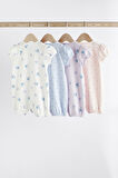 Next Baby % 100 Pamuklu Beyaz Mavi Pembe Çiçekli 4’lü Romper Set