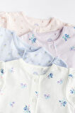 Next Baby % 100 Pamuklu Beyaz Mavi Pembe Çiçekli 4’lü Romper Set