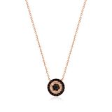 Zİrkon Kahve Renkli Taşlı Pırlanta Montür Rose Altın Kaplama 10 mm Yuvarlak Gümüş Kolye