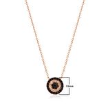 Zİrkon Kahve Renkli Taşlı Pırlanta Montür Rose Altın Kaplama 10 mm Yuvarlak Gümüş Kolye