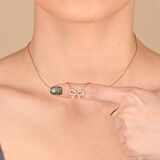 Zirkon Taşlı Pırlanta Montür Rose Altın Kaplama Papyon Gümüş Kolye