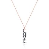 Zirkon Taşlı Pırlanta Montür Love Yazılı Rose Kaplama Gümüş Kolye