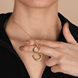 Altın Kaplama Bambu Desenli S Harfi Gümüş Kolye