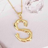 Altın Kaplama Bambu Desenli S Harfi Gümüş Kolye