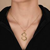 Altın Kaplama Bambu Desenli S Harfi Gümüş Kolye