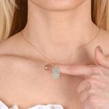 Turkuaz Zirkon Taşlı Pırlanta Montür Altın Kaplama Fatmanın Eli Gümüş Kolye