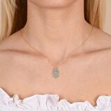 Turkuaz Zirkon Taşlı Pırlanta Montür Altın Kaplama Fatmanın Eli Gümüş Kolye