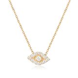 Zirkon Taşlı Pırlanta Montür Göz Desenli Altın Kaplama Gümüş Kolye