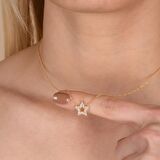 Zirkon Taşlı Pırlanta Montür Yıldız Desenli Altın Kaplama Gümüş Kolye