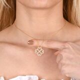 Zirkon Taşlı Pırlanta Montür Kalp Desenli Çiçek Altın Kaplama Gümüş Kolye