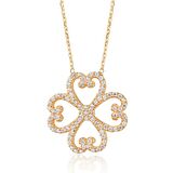 Zirkon Taşlı Pırlanta Montür Kalp Desenli Çiçek Altın Kaplama Gümüş Kolye