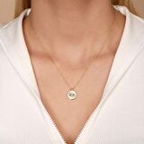 Zirkon Taşlı Pırlanta Montür Altın Kaplama Göz Desenli 11.8 mm Yuvarlak Desenli Gümüş Kolye