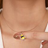 Zirkon Taşlı Pırlanta Montür Mineli Balık Rose Kaplama Gümüş Kolye