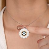 Zirkon Taşlı Pırlanta Montür Mineli Göz Deseneli Gümüş Kaplama Gümüş Kolye