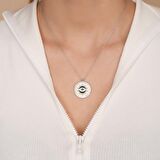 Zirkon Taşlı Pırlanta Montür Mineli Göz Deseneli Gümüş Kaplama Gümüş Kolye