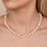 Altın Kaplama 9 mm Doğal İncili Choker Gümüş Kolye