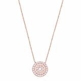 Zirkon Taşlı Pırlanta Montür Rose Altın Kaplama 12.70 mm Yuvarlak Gümüş Kolye