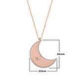 Zirkon Taşlı Pırlanta Montür Rose Altın Kaplama Ay Yıldız Gümüş Kolye