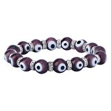 Stretch 10 mm Koyu Mor Renk Nazar Boncuklu Kristal Taşlı Rondel  Bileklik