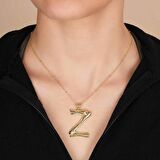 Altın Kaplama Bambu Desenli Z Harfi Gümüş Kolye