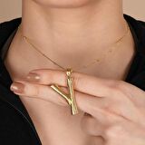 Altın Kaplama Bambu Desenli Y Harfi Gümüş Kolye