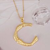 Altın Kaplama Bambu Desenli C Harfi Gümüş Kolye