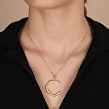 Altın Kaplama Bambu Desenli C Harfi Gümüş Kolye