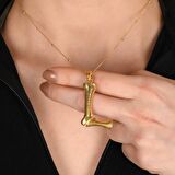 Altın Kaplama Bambu Desenli L Harfi Gümüş Kolye