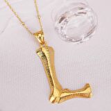 Altın Kaplama Bambu Desenli L Harfi Gümüş Kolye