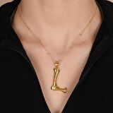 Altın Kaplama Bambu Desenli L Harfi Gümüş Kolye