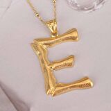 Altın Kaplama Bambu Desenli E Harfi Gümüş Kolye