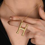 Altın Kaplama Bambu Desenli H Harfi Gümüş Kolye