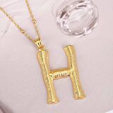 Altın Kaplama Bambu Desenli H Harfi Gümüş Kolye