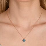 Coşar silver-Turkuaz Taşlı Rose Altın Kaplama Gümüş Yonca Sembollü Kolye