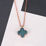 Coşar silver-Turkuaz Taşlı Rose Altın Kaplama Gümüş Yonca Sembollü Kolye