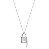 Zirkon Taşlı Pırlanta Montür Gümüş Rengi Kaplama Anahtarlı Kilit M Harfi Gümüş Kolye