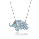 Turkuaz Taşlı Gümüş Rengi Kaplama Fil Desenli Gümüş Kolye