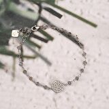 Zirkon Taşlı Pırlanta Montür Gümüş Rengi Altın Kaplama Iolite Rosary Yuvarlak Gümüş Bileklik
