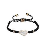 Zirkon Taşlı Pırlanta Montür Rose Altın Kaplama Siyah İpli Sedefli Kalp Gümüş Makrome Bileklik