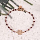 Zirkon Taşlı Pırlanta Montür Rose Altın Kaplama Granata Rosary Papatya Gümüş Bileklik