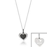 Siyah Zirkon Taşlı Beyaz Mineli Gümüş Rengi Kaplama I Love Mom Yazılı Kalp Kolye