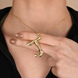 Altın Kaplama Bambu Desenli I Harfi Gümüş Kolye