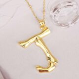 Altın Kaplama Bambu Desenli I Harfi Gümüş Kolye