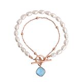 Turkuaz Taşlı Rose Altın Kaplama İncili Dolamalı Gümüş Bileklik