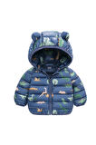Petityu Lacivert Dinazor Baskılı Puffy Mont - Laci Dino Pufudik Mont (4-5 Yaş)