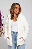 BLUES MODA Yumuşacık Kapşonlu Fermuarlı Peluş Hırka
